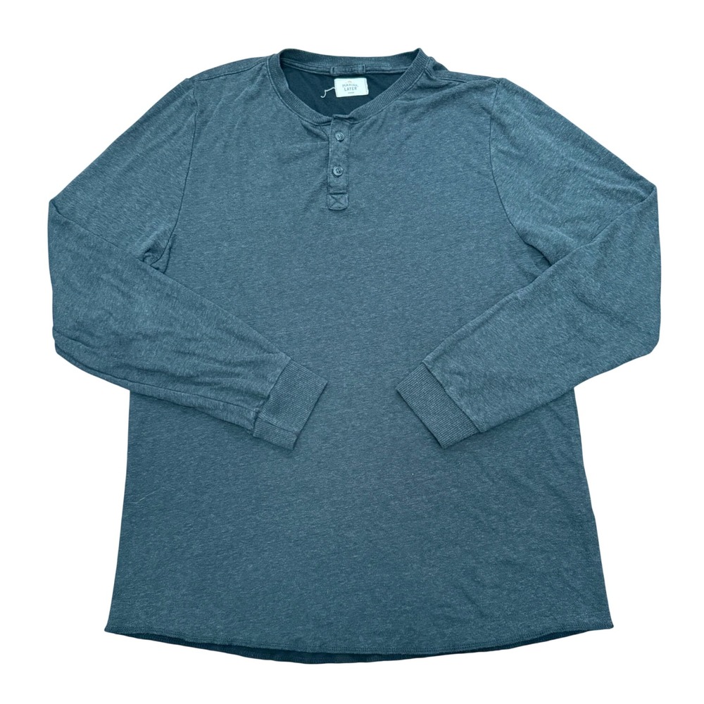 Marine Layer Henley Shirt Mens Medium Large Black Long Sleeve Tri-Blend Soft